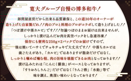 自家製たれ漬けに漬け込んだ 博多和牛 中落カルビ 約500g（約250g×2パック）
