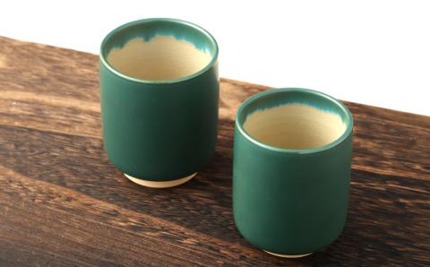 企救焼夫婦湯呑と手紡ぎ手織り小倉織コースターセット