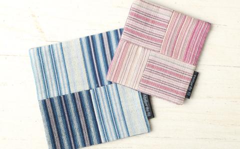 企救焼夫婦湯呑と手紡ぎ手織り小倉織コースターセット