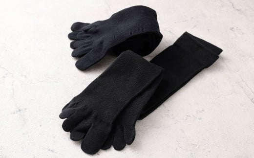 【22-24cm】 一度履いたらやめられない！段階圧力設計 着圧 5本指 ハイソックス 2足組 靴下 くつした くつ下 ソックス ブラック 福岡県 北九州市