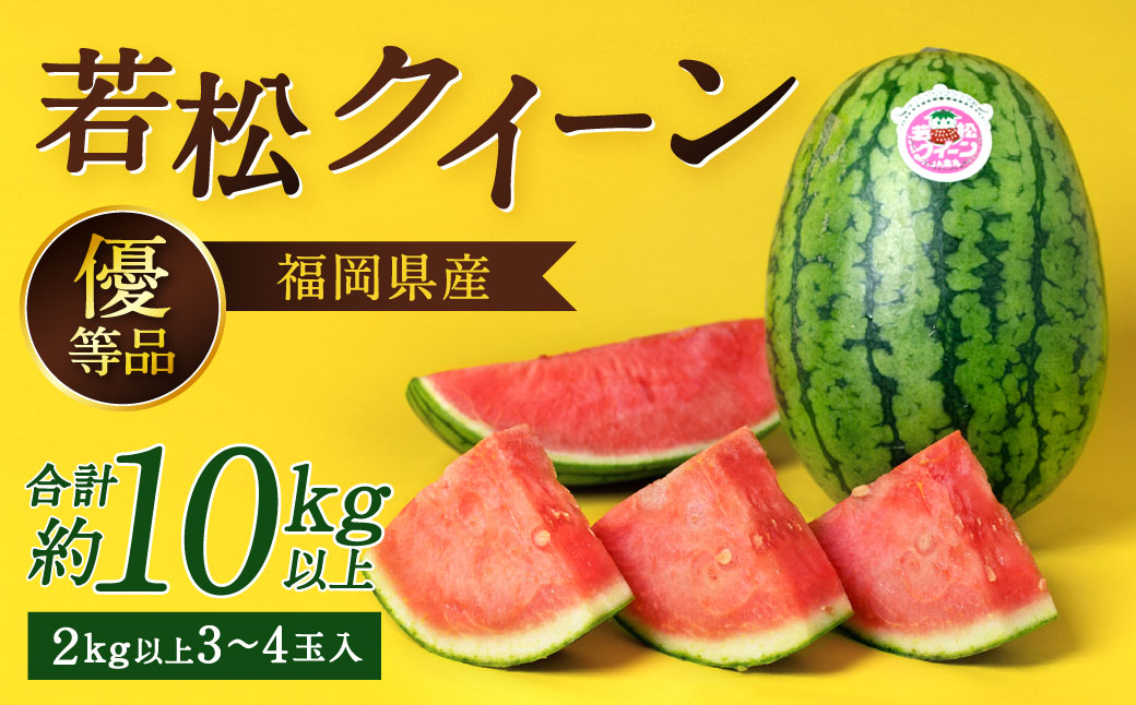 福岡県 北九州市 若松産【優等品】若松クイーン 10kg以上（2kg以上3玉入り～4玉入り）【2026年7月上旬から8月上旬発送予定】すいか スイカ フルーツ 果物 くだもの