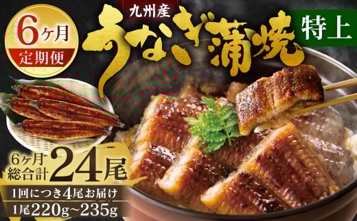 【6ヶ月定期便】九州産 うなぎ 蒲焼 特上 4尾(1尾あたり220～235g)