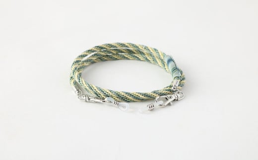 手織り 小倉織糸ー 便利な 2Way メガネ ＆ マスク ホルダー 全長約65cm 黄緑系