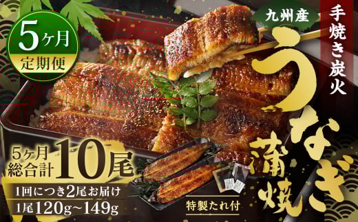 【5ヶ月定期便】九州産 手焼き炭火 うなぎ蒲焼 2尾（1尾あたり120～149g）