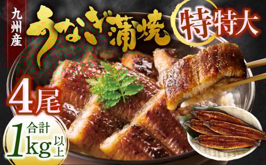 九州産 うなぎ蒲焼 特特大4尾 (1尾あたり250～266g)