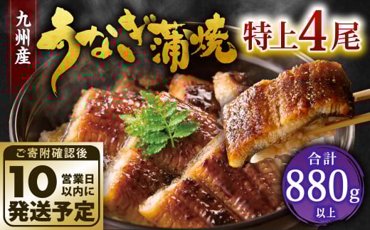 九州産 うなぎ 蒲焼 特上4尾 計880g以上 (1尾あたり220～235g)