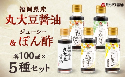 福岡県産丸大豆醤油・ジューシーぽん酢 4種 100ml×5本セット 1箱入り