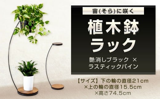 宙 （そら）に咲く植木鉢ラック 艶消しブラック×ラスティックパイン 植木鉢ラック 植木鉢ホルダー 植木鉢 日用品 福岡県 北九州市