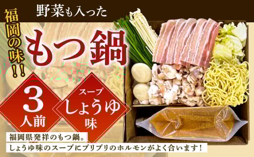 【指定日必須】福岡の味 野菜も入った もつ鍋 【しょうゆ味】（3人前）
