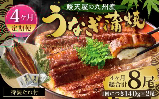 【4ヶ月定期便】鰻天屋 九州産うなぎ 蒲焼 約140g×2尾 セット