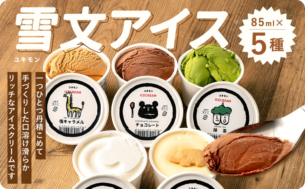 雪文アイス 5個 セット アイス 5種類 (コクミルク/チョコレート/抹茶/NYチーズケーキ/塩キャラメル) アイスクリーム 食べ比べ 詰合せ カップアイス