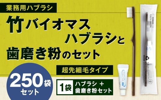 竹バイオマスハブラシと歯磨き粉のセット 250袋 歯ブラシ 歯磨き粉 歯磨き はみがき マウスケア 業務用 個包装 健康 竹製歯ブラシ 国産 九州 福岡県 北九州市
