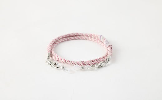 手織り 小倉織糸ー 便利な 2Way メガネ ＆ マスク ホルダー 全長約65cm ピンク系