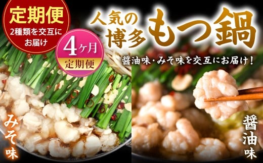 [4カ月定期便] 人気の博多もつ鍋 3人前 醤油味・味噌味を交互にお届け! もつ鍋 モツ鍋 もつ モツ 牛もつ 鍋 醤油 味噌 冷凍 福岡県 北九州市