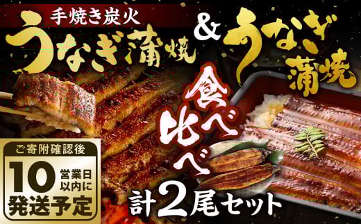 [10営業日発送]九州産 手焼き炭火うなぎ蒲焼 & うなぎ蒲焼 食べ比べ 2尾 セット うなぎ 蒲焼 冷凍