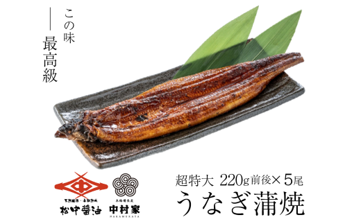 【120年老舗醤油蔵仕込みのたれと関門の塩】超特大 鰻 蒲焼（220g前後）×5尾