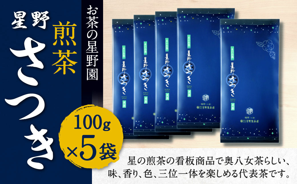 八女市産 煎茶 さつき (100g×5袋) 合計500g 星野さつき 緑茶 日本茶 お茶 国産茶 お茶の星野園 八女茶 国産