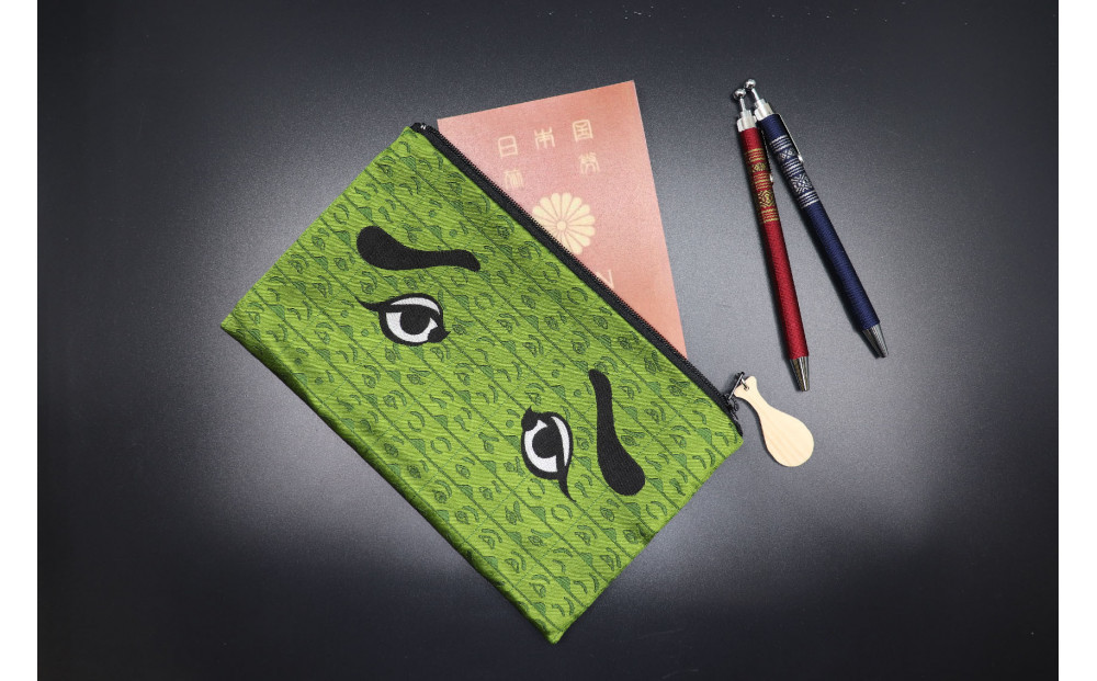 博多織にわかポーチ（緑）Ｗ約21cm×Ｈ約13cm