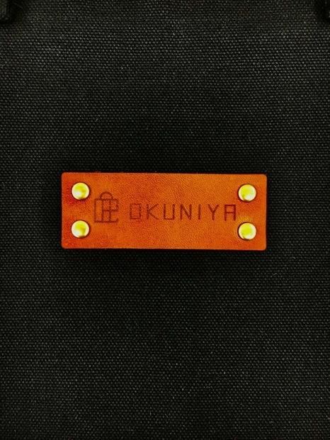 【福岡市の縫製工場オリジナルブランド　OKUNIYA】本革ネーム（キャメル） トートバッグ　ブラック【サイズ：M】
