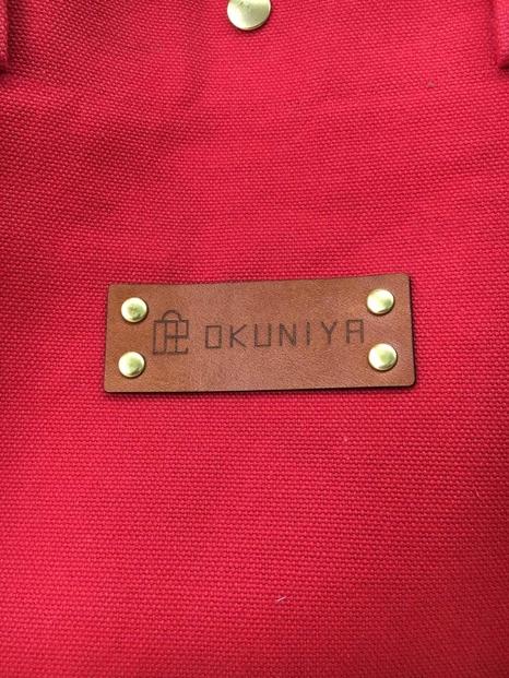 【福岡市の縫製工場オリジナルブランド　OKUNIYA】本革ネーム（キャメル） トートバッグ　レッド（Lサイズ）