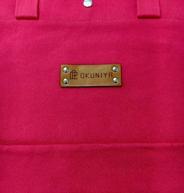 【福岡市の縫製工場オリジナルブランド　OKUNIYA】本革ネーム（ヌメ） トートバッグ　ピンク（Lサイズ）