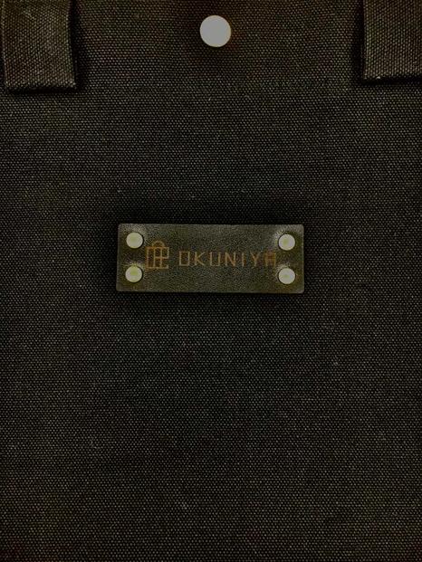 【福岡市の縫製工場オリジナルブランド　OKUNIYA】本革ネーム（ブラック） トートバッグ　ブラック（Mサイズ）