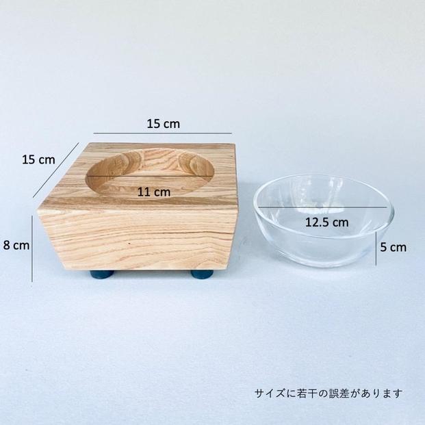 ペットフードテーブル　carving S （福岡市内製造）（ガラスボウル付き）