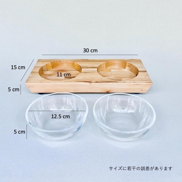 ペットフードテーブル　carving SS 2連（福岡市内製造）（ガラスボウル付き）