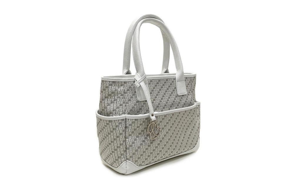 【カラー：ホワイト】博多革工房HOMMONが作ったゴルフカートバッグ【博多織・牛革】