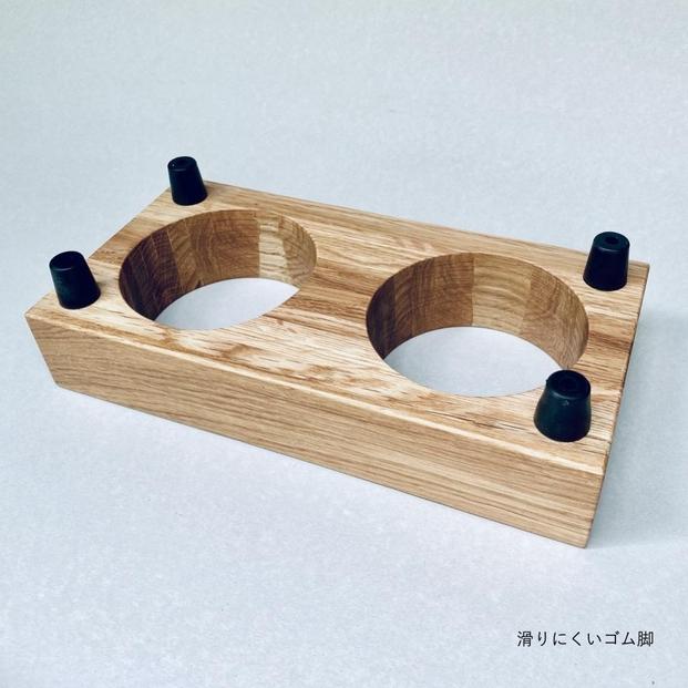 ペットフードテーブル　hole S 2連（福岡市内製造）（ガラスボウル付き）