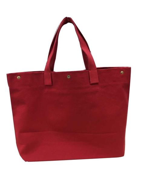 【福岡市の縫製工場オリジナルブランド　OKUNIYA】本革ネーム（キャメル） トートバッグ　レッド（Lサイズ）