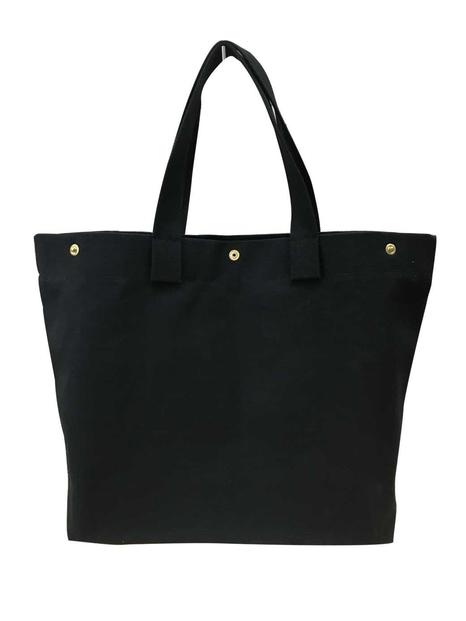 【福岡市の縫製工場オリジナルブランド　OKUNIYA】本革ネーム（ブラック） トートバッグ　ブラック（Mサイズ）