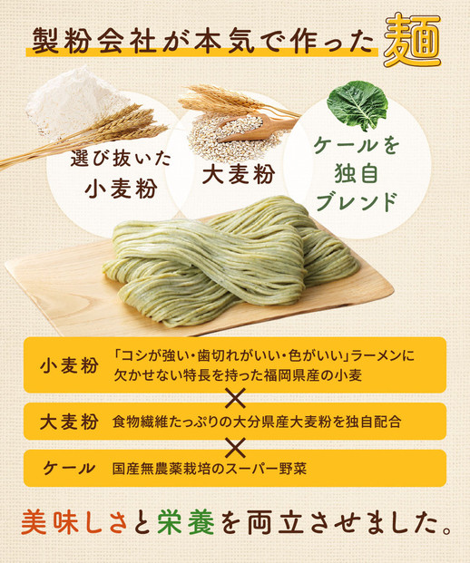 【福岡市】たいようの大麦ケール麺  2食入×６箱セット（塩・オリーブスープ×2、みそ味スープ×2、ごま・とんこつつけめんスープ×2） 