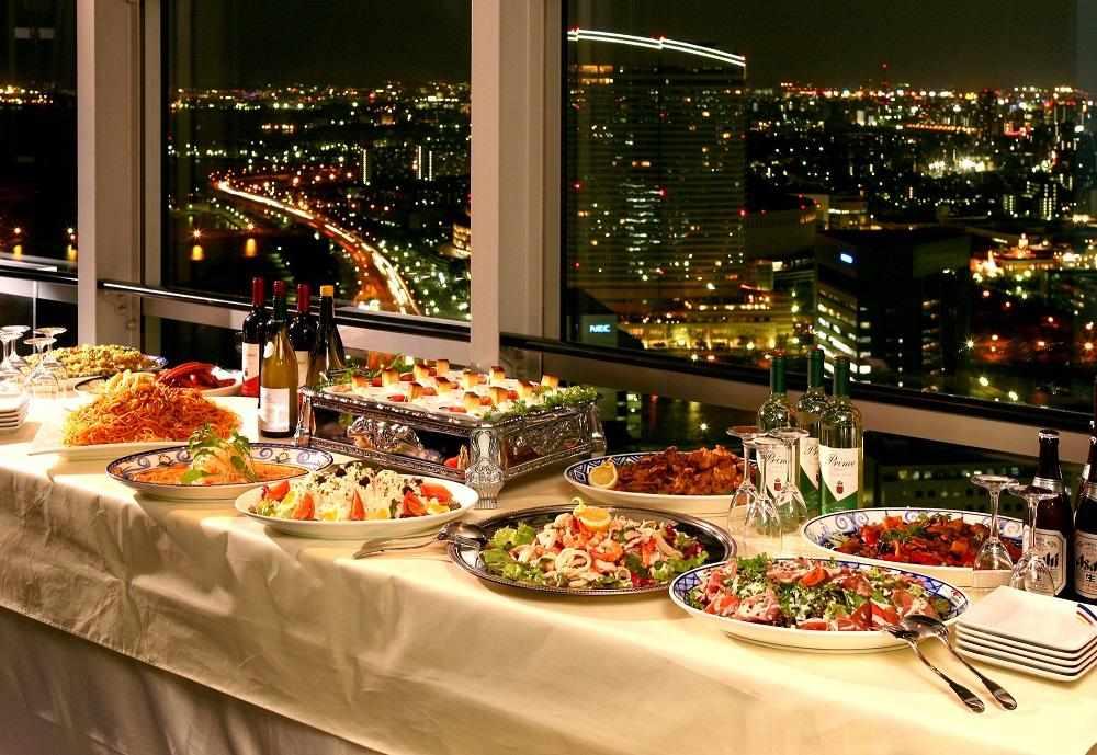 天空ペアディナーフルコース（展望券込）２名分　【福岡タワー内展望レストランにて優雅なひとときを】