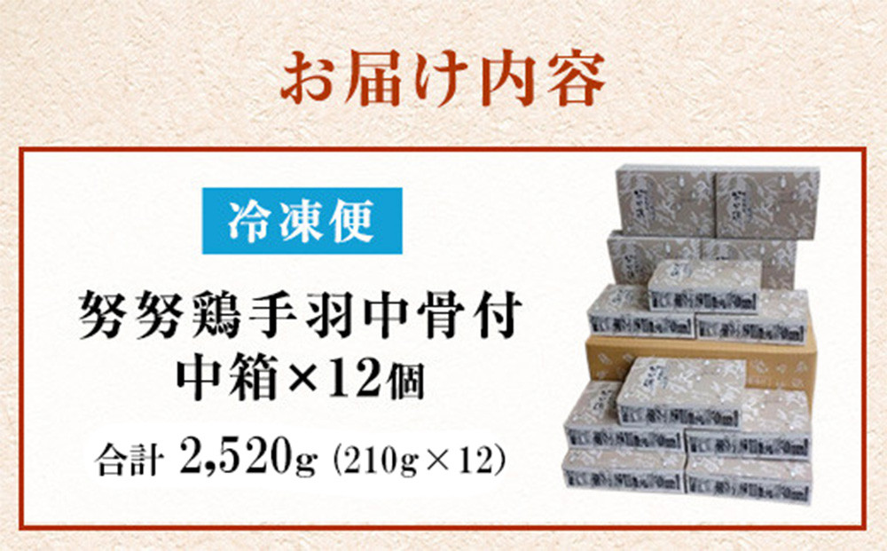 【博多の土産】努努鶏 手羽中骨付 中箱×12箱