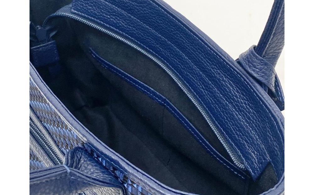 【カラー：ネイビー】博多革工房HOMMONが作ったゴルフカートバッグ【博多織・牛革】