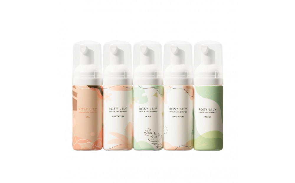 【セット】ROSY LILY　プレミアムシューズシャンプー 5種の香りの詰め合わせ250ml （50ml×5本）（香りの種類：OTOMEYURI/HIMESAYURI/OCHA/SPA/FOREST）