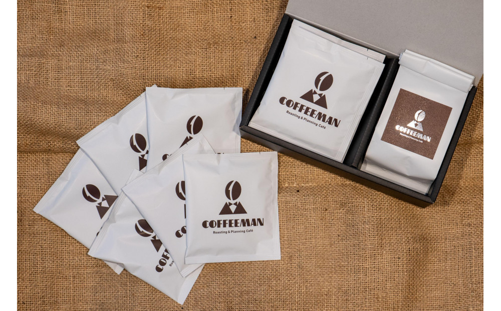 セット【福岡市COFFEEMAN】焙煎日本チャンピオン厳選セット  旬なブレンド(豆)200ｇ＋6.4Blendドリップバッグ(10g)×6個