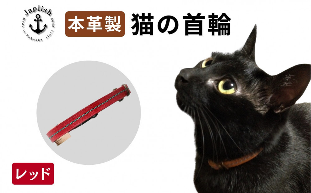 レザーの猫首輪| 子猫～成猫対応 【レッド】 博多革工房 Japlish | ジャプリッシュ