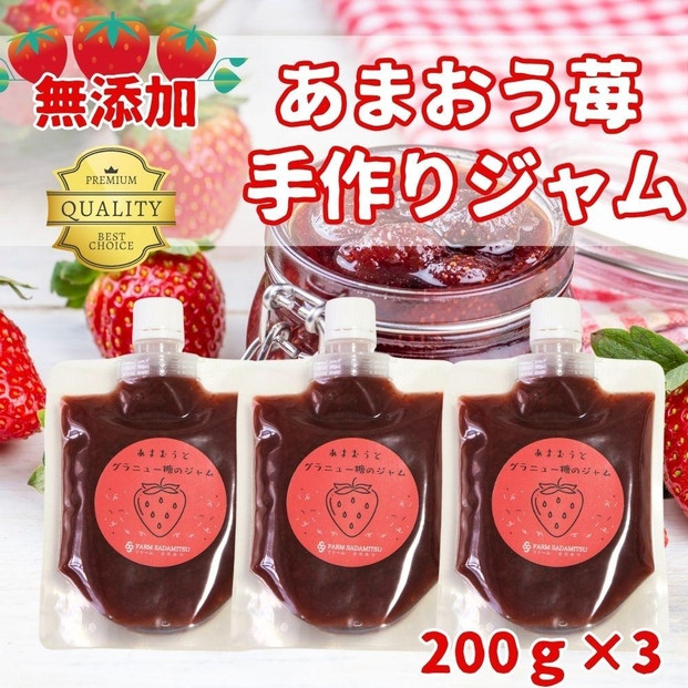 いちごジャム 無添加 あまおうとグラニュー糖のジャム 200g×3袋 手作り 国産 チューブ パウチ入り