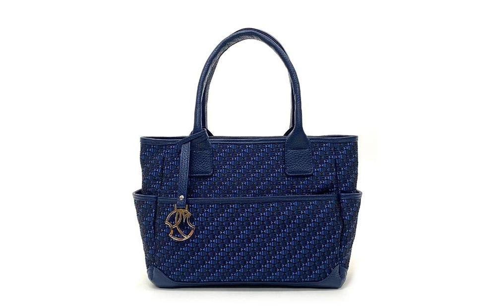 【カラー：ネイビー】博多革工房HOMMONが作ったゴルフカートバッグ【博多織・牛革】