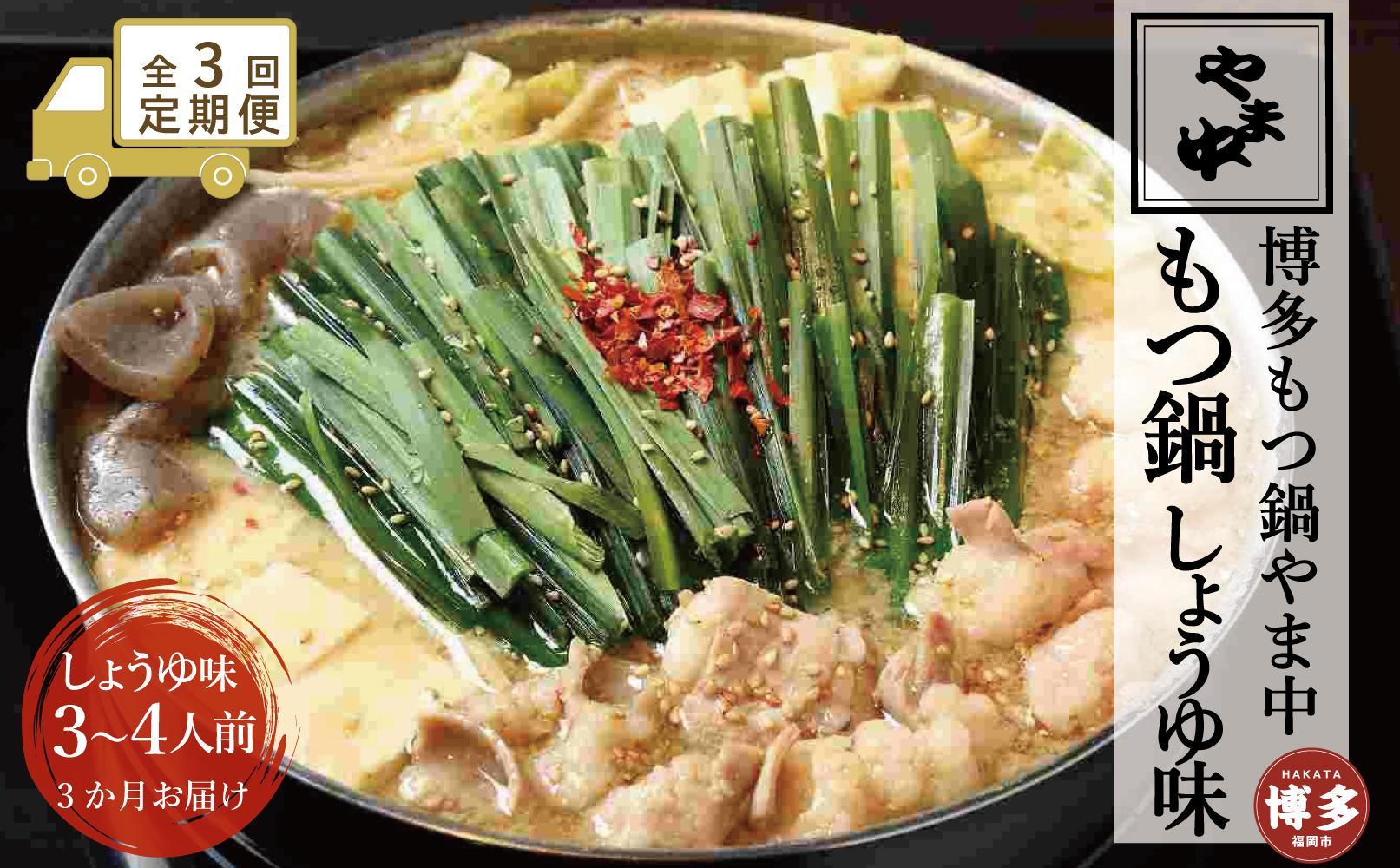 【定期便全3回】【博多もつ鍋やま中】もつ鍋しょうゆ味（3～4人前）