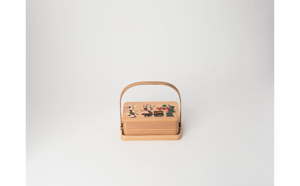 【福岡市の伝統産業支援施策「福岡伝統産業オープンイノベーション事業」で福岡の伝統工芸の魅力PR品として開発】博多曲物　2段重かご付 菅原伝授手習鑑