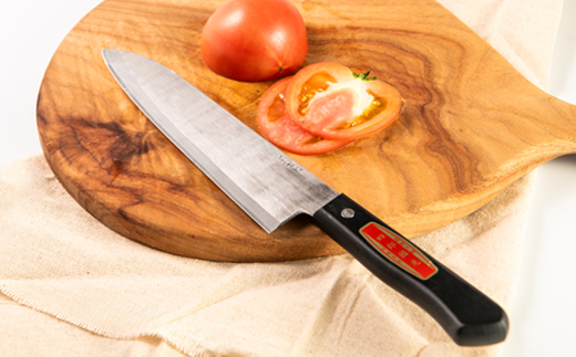 【刀匠四郎國光一門】《刀鍛冶が造る本格包丁》鋼入りステンレス菜切り包丁牛刀型(両刃)【配送不可地域：沖縄県】