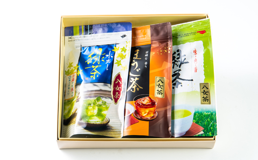 八女茶・ティーバッグ　水出し緑茶、緑茶、ほうじ茶3種詰合せ