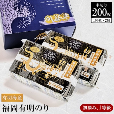 有明海苔 初摘み「焼き海苔」(半切り100枚×2個  計200枚)