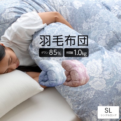 大牟田市生産 羽毛掛け布団 色・柄おまかせ シングルロング 羽毛量1.0kg