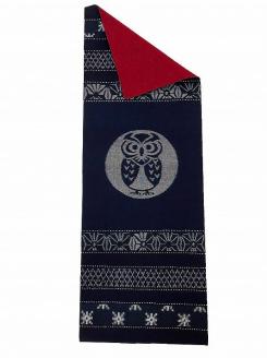 久留米絣テーブルセンター フクロウ_久留米絣 テーブルセンター 幅 約 34.5 cm x 長さ 約 97.5 cm 柄 フクロウ 伝統 工芸品 手織り 藍染め タペストリー インテリア 綿 100％ パッチワーク お任せ 手作り 職人 技術 重要無形文化財 和風 福岡県 久留米市 送料無料_Jk032-HKR