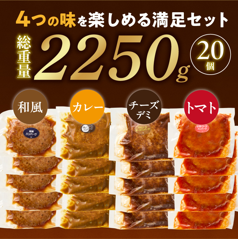 【2026年3月お届け】ハンバーグ食べ比べ20個セット _ ハンバーグ 4種 20個 チーズデミ 和風 トマトソース カレーソース 各5個 冷凍 温めるだけ 湯煎 電子レンジ 個包装 小分け 食べ比べ チーズインハンバーグ 夕食 おかず お弁当 簡単調理 時短 お取り寄せ グルメ 福岡県 久留米市 送料無料 _Ax405-m03 3月