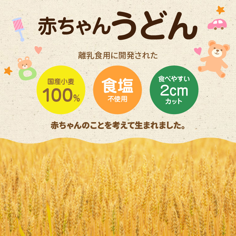 九州筑後の赤ちゃんうどんセット_九州 筑後 赤ちゃん うどん セット 麺 100g × 4袋 出汁 200ml × 1本 国産小麦 100% 2cm カット 離乳食 7ヶ月頃から 短麺 食べやすい 食塩不使用 カツオ 昆布 体に優しい ゆで時間 約9分 ベビーフード お取り寄せ 福岡県 久留米市 送料無料_Bu023